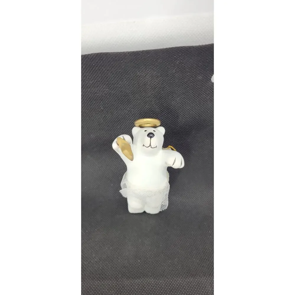 Vintage 1999 Avon Graceful Polar Bear Angel Christmas Ornament Gold Halo